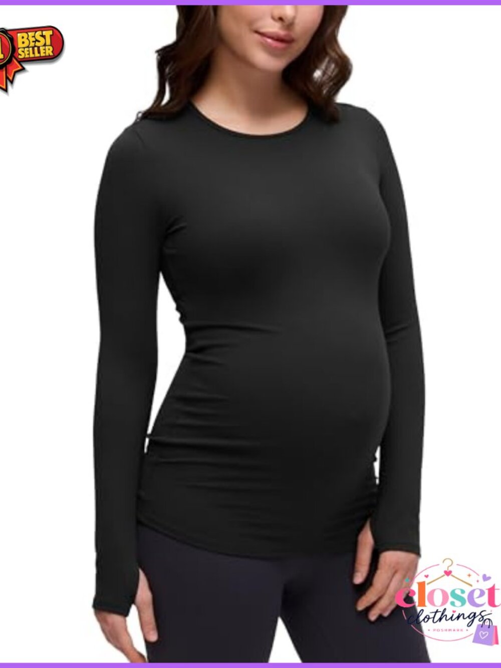 Maternity Long Sleeve Crewneck Pullover Top Slim Fit Yoga Lounge